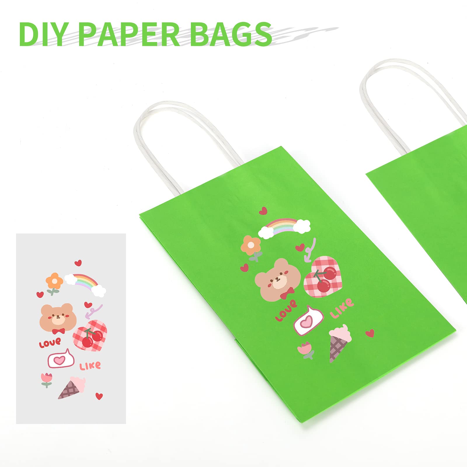 100 Pack 5.25x3.25x8.25 Inch Small Grass Green Kraft Paper Bags with Handles Bulk, Toovip Gift Wrap Bags for Favor Grocery Retail Party Birthday Shopping Business Goody Craft Merchandise Takeout Sacks