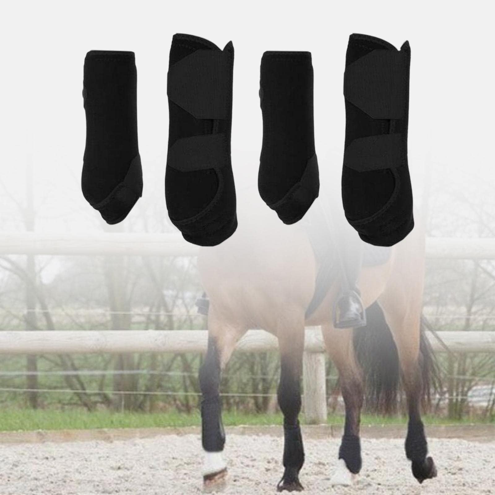 4X Botas para Caballo Envolturas Protectoras para Piernas Delanteras y Traseras Guarda Piernas de Neopreno Soporte para Piernas de Caballo Protección Equipo para Accesorios Ecuestres - L