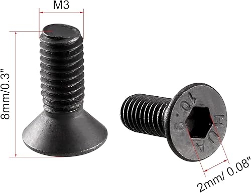 Miniatura 2 de uxcell M3x8mm 10.9 Carbon Steel Countersunk Head Hex Socket Screw Pack of 50