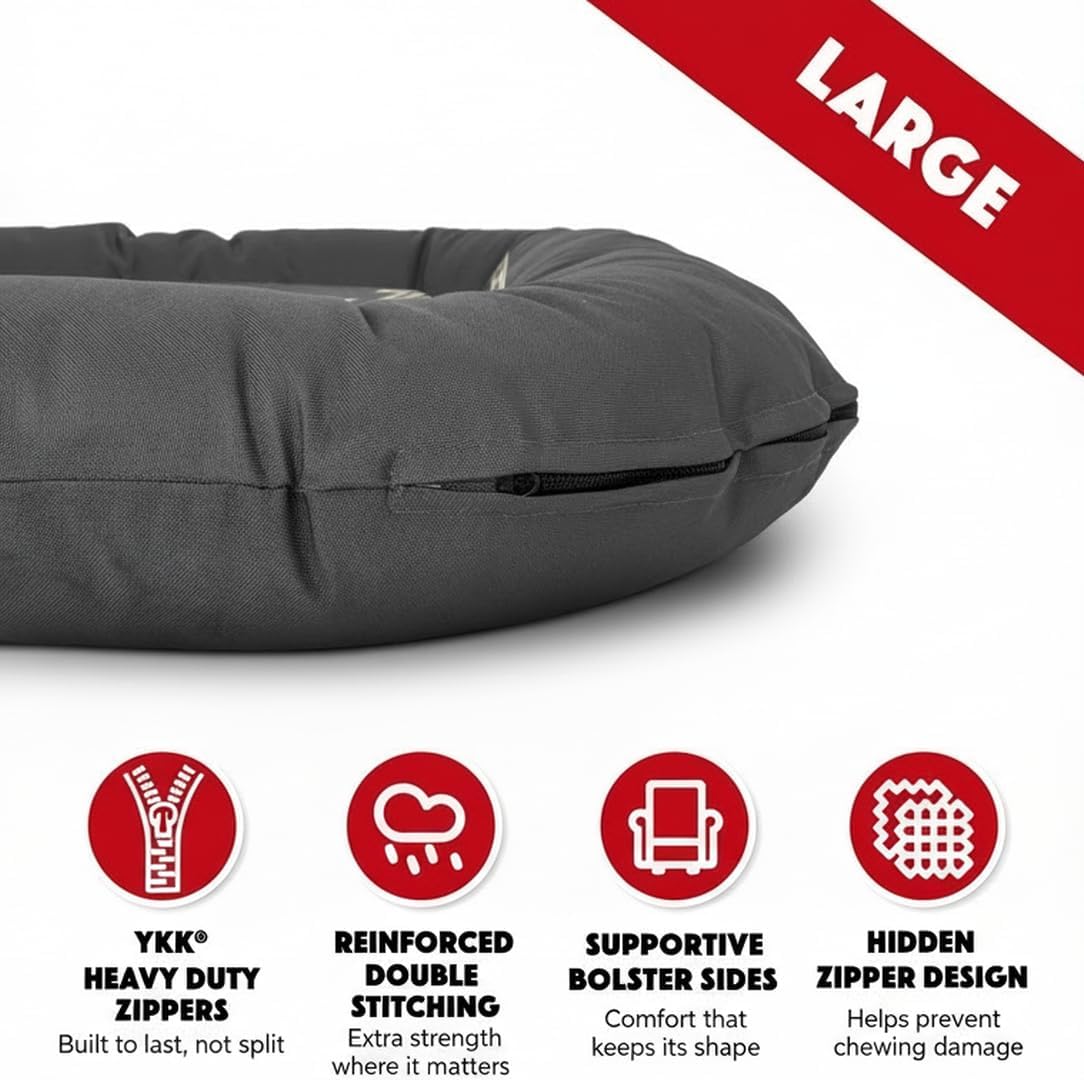 The Dog’s Bed Waterproof Dog Bed for Large Dogs, Grey – Durable Washable Dog Bed for Indoor & Outdoor Use, Tough Oxford Fabric, Removable Cover, Crate Kennel Car Travel Bed