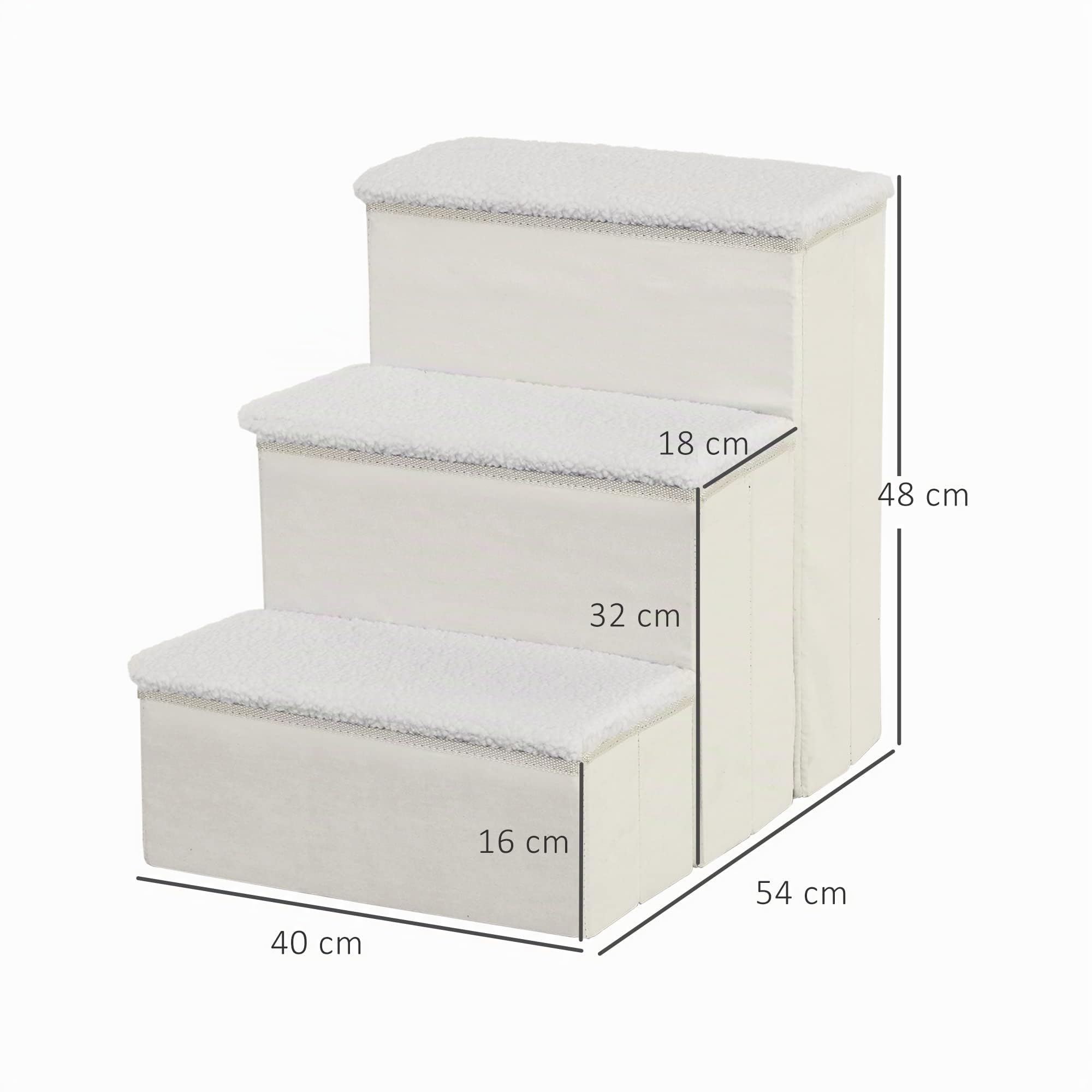 PawHut Hundetreppe 3 Stufen 48 cm Hoch für kleine und alte Tiere Weiß