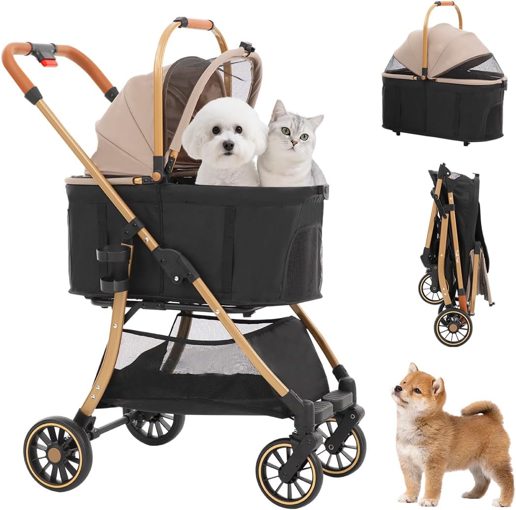 重力ワンタッチ折畳】ペットカート分離型 後輪ブレーキ付 耐荷重20kg