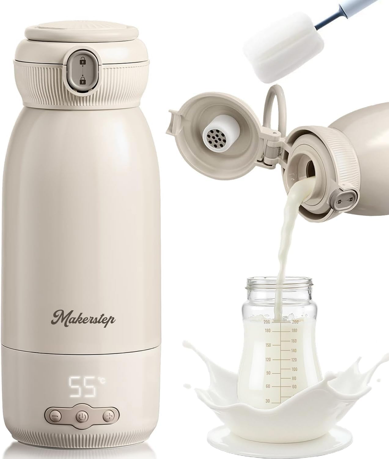 Tragbarer Flaschenwärmer Baby Unterwegs, 500ml Kapazität, Muttermilch und Wasser, Kann erwärmen, warmhalten und sterilisieren, Schnelles Aufheizen in 3 Minuten, 10400 mAh Akku für Lange Akkulaufzeit