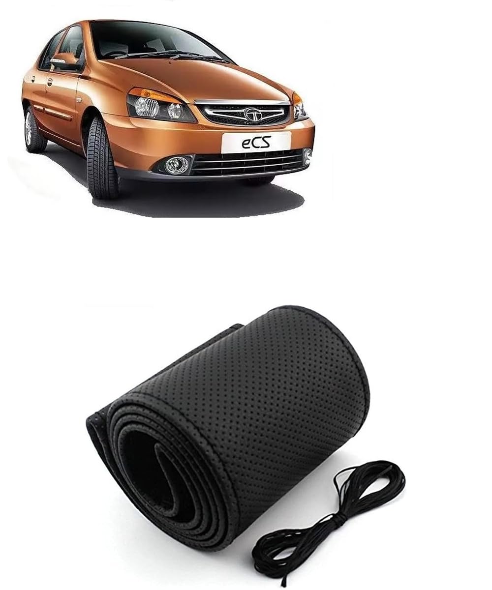 Anti-Slip Auto Car Steering Wheel Cover for Tata Indigo ECS Car (Color: Black, Hand Stitched, Premium Material)-image-44