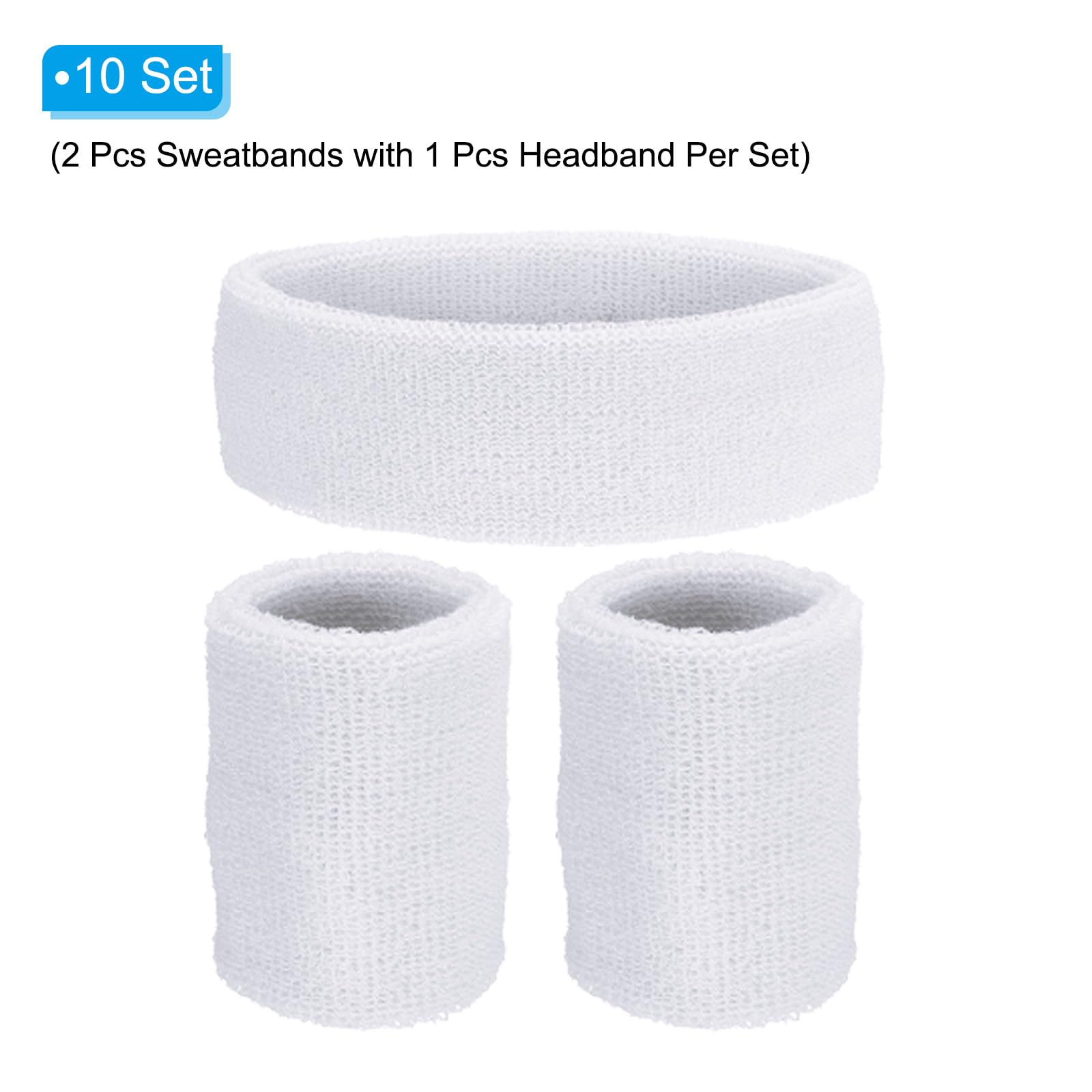 PATIKIL Sweatbands Headband Wristband, 10 Set/30Pcs Sweatband Terry Cloth for Sports Basketball Tennis Athletic Gym Working Out, White - Image 3