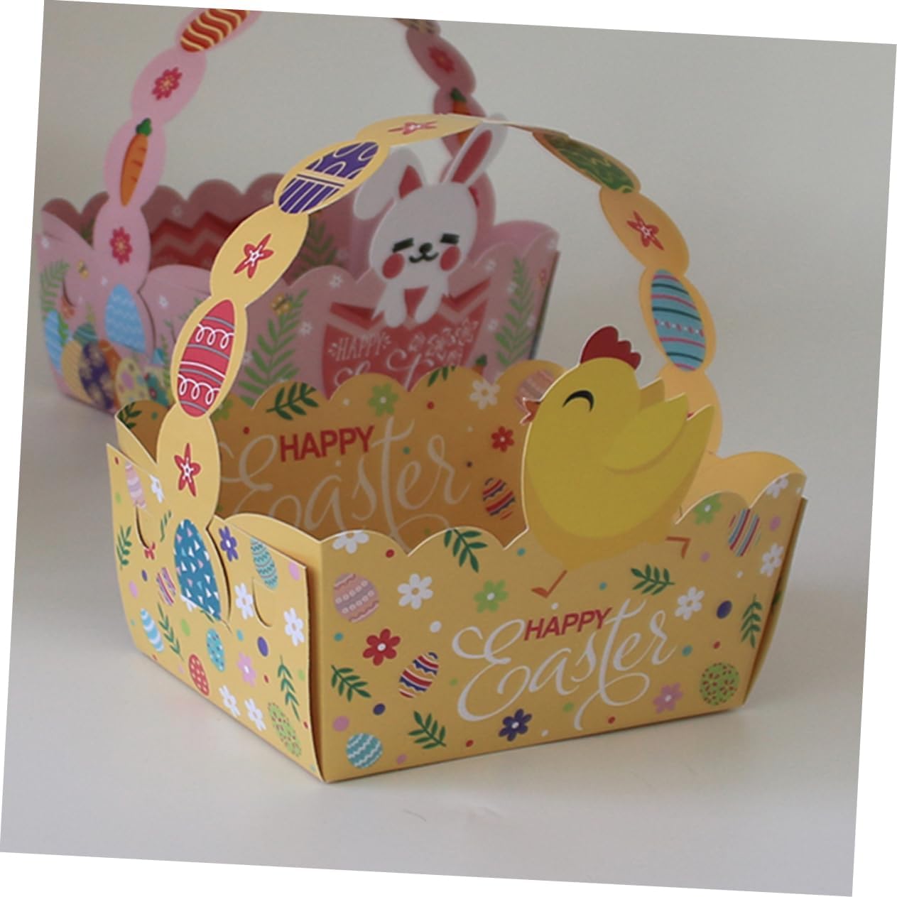 BESTYASH 50pcs Easter Themed Candy Boxes Handheld Paper Baskets for Party Favors Durable Snack Holders Bright Colors for Easter Celebrations Boxes for Treats image 2