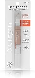 Neutrogena SkinClearing Blemish Concealer Face Makeup with Salicylic Acid Acne Medicine, Non-Comedogenic and Oil-Free Concealer Helps Cover, Treat & Prevent Breakouts, Medium 15,.05 oz