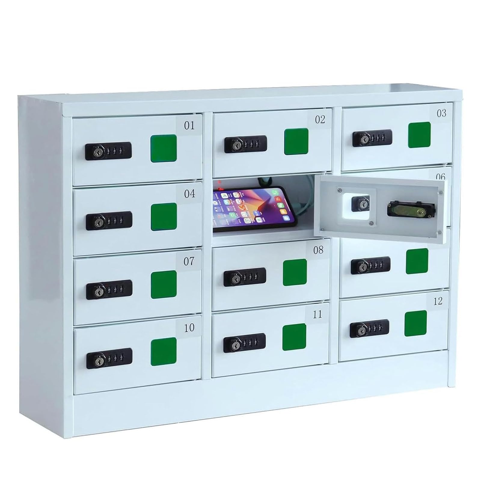 JozyJul Cellphone Charging Station,12 Slots Cell Mobile Phone Steel Locker with Mini Charger Charging Station Cabinet and Combination Lock - Ideal for Students and Employees