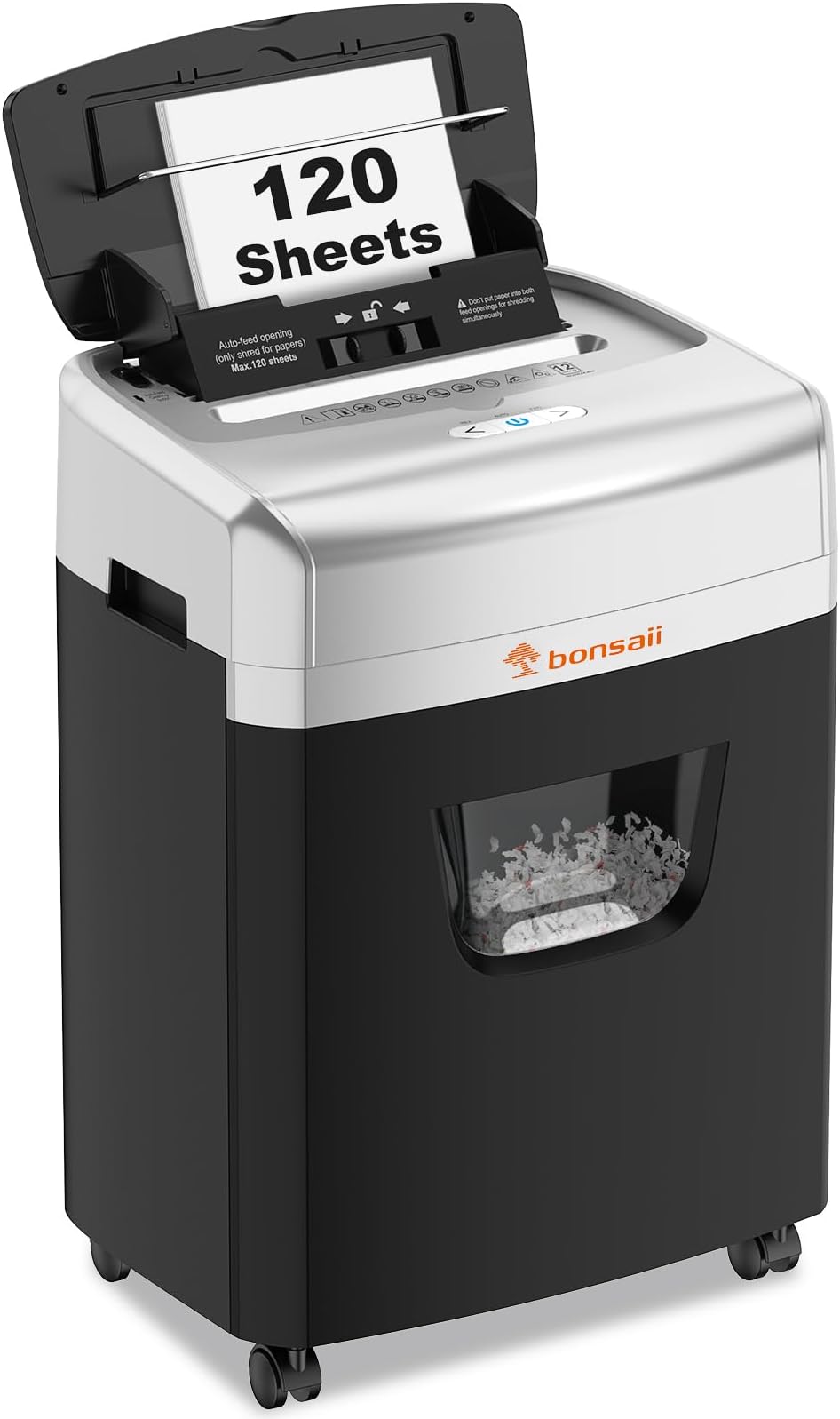 Bonsaii 120-Sheet Autofeed Micro-Cut 30-Min Run Heavy Duty Paper Shredder | P-4 Security Level, Jam-Proof, 62dB Ultra-quiet, Shreds Staples/Credit Cards, 6 Gal Bin with Casters, for Home Office C233-B