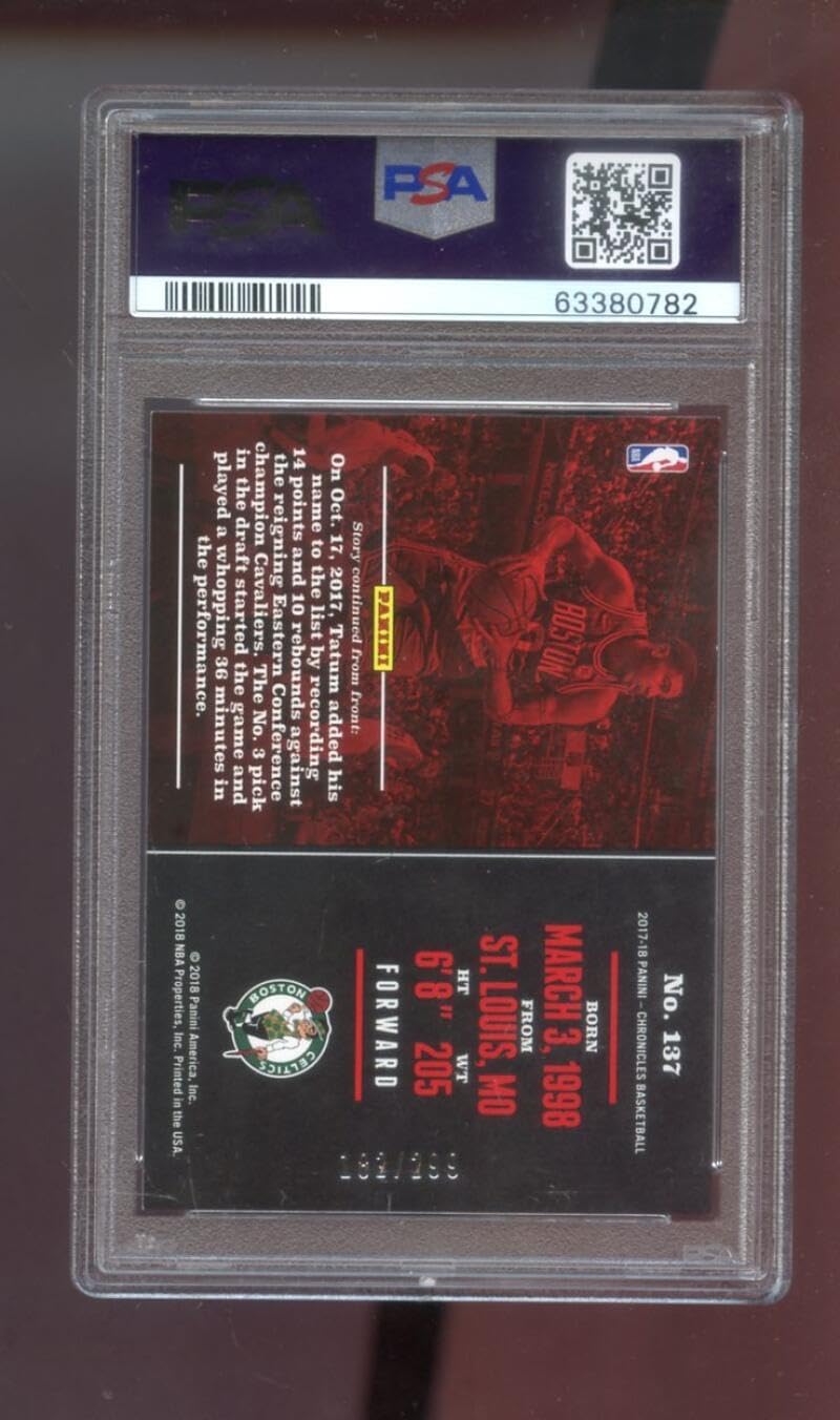 2017-18 Panini Chronicles RED #137 Jayson Tatum ROOKIE RC PSA 8 Graded Basketball Card NBA Jason 17-18 Boston Celtics 2017-2018 182/299