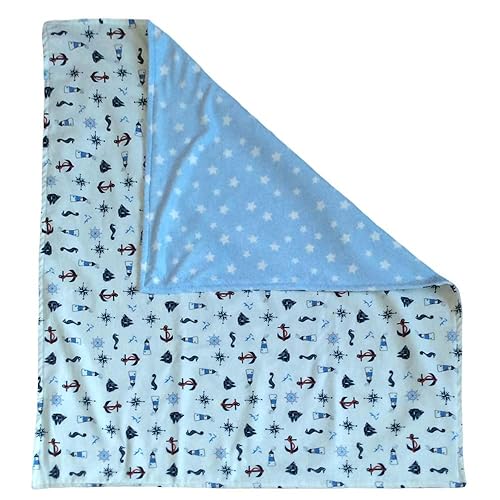 Manta hecha en casa de franela y visón 100% algodón, para recién nacidobebéniño pequeño de 29 x 36 pulgadas, diseño azul marino suave