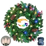 Assilyraft 26 inches Pre-lit Artificial Christmas Wreath with Red Berries, Pine Cones, 40 C3...