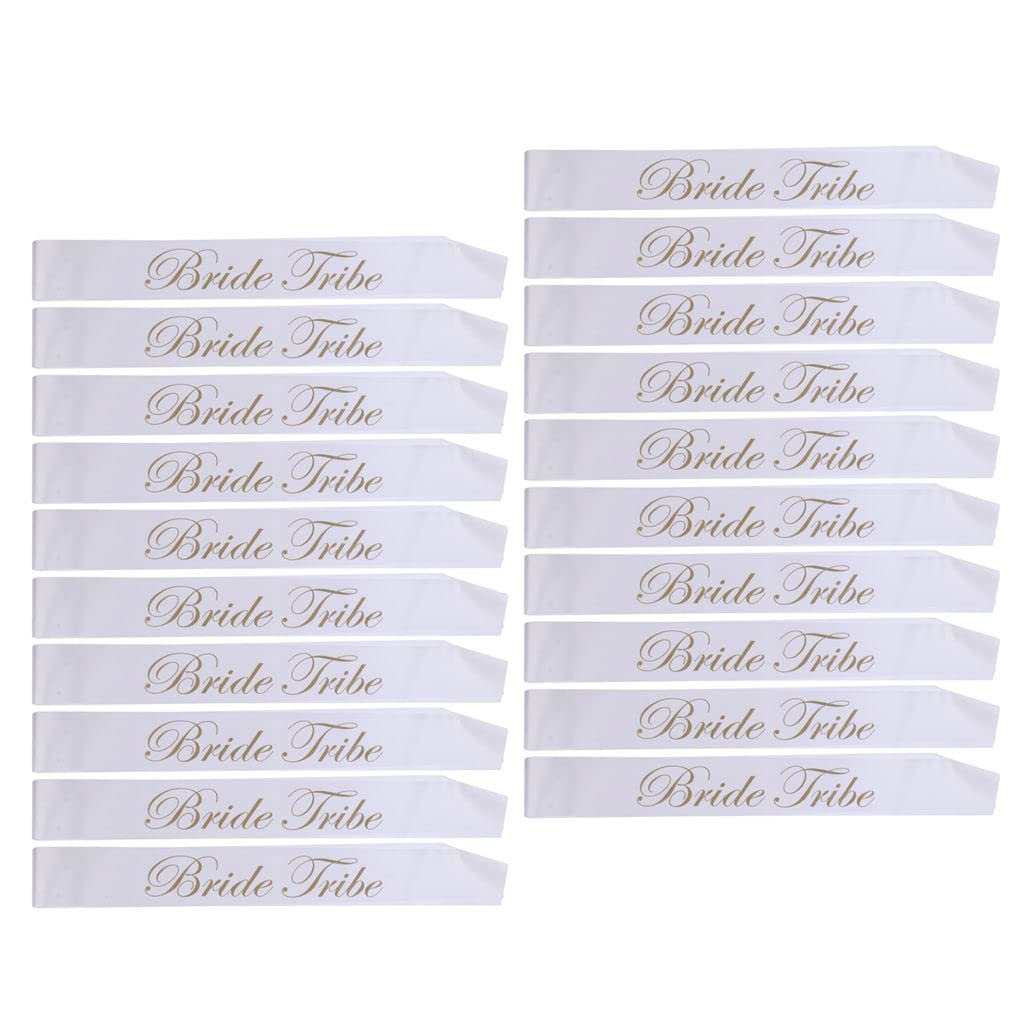 Easnea Women's White/Gold Pack Of 20 Novelty Bride Tribe Sash Wedding Sash Hens Bachelorette Party Night Out Costume Prop