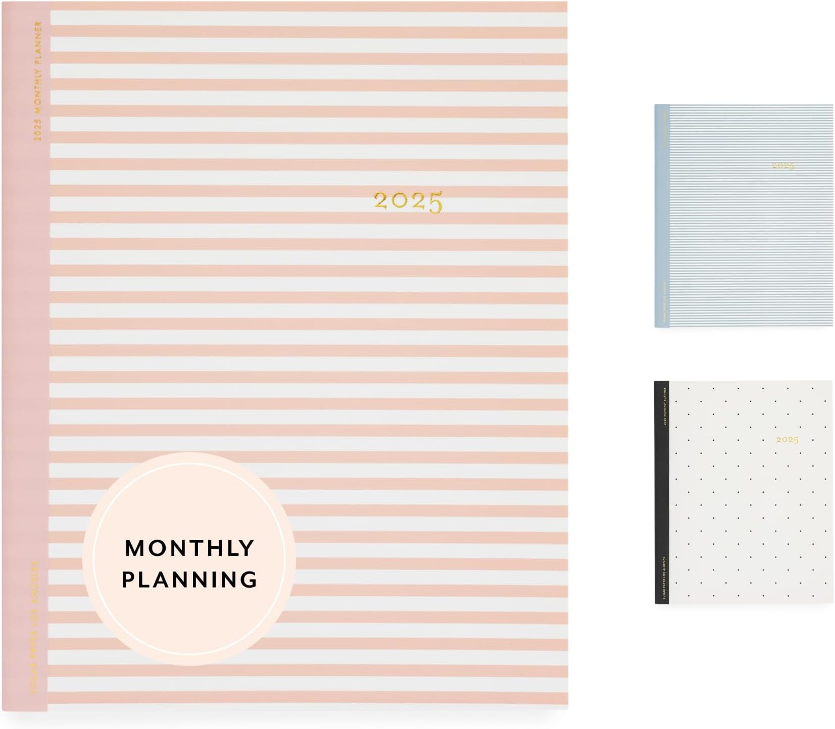 Sugar Paper 2025 Monthly Planner, January to December, 8" x 10", Calendar for Women, Flexible Matte Paper Cover, Fabric Tape Stitch Binding, 12 Month, Rose Stripe