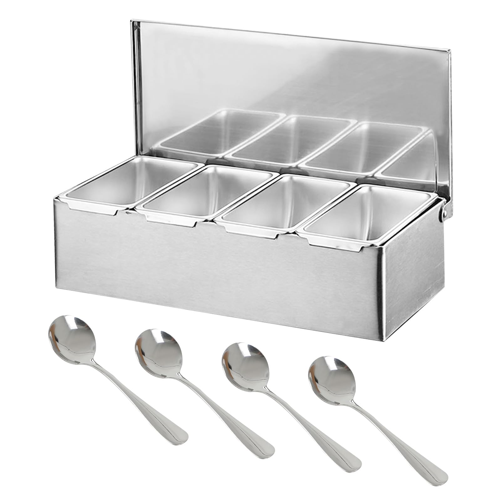 Caja de ingredientes para múltiples especias, recipiente de acero inoxidable con tapa, recipiente para ingredientes, bar para gastro, recipiente para barbacoa, accesorios para pizza, estación
