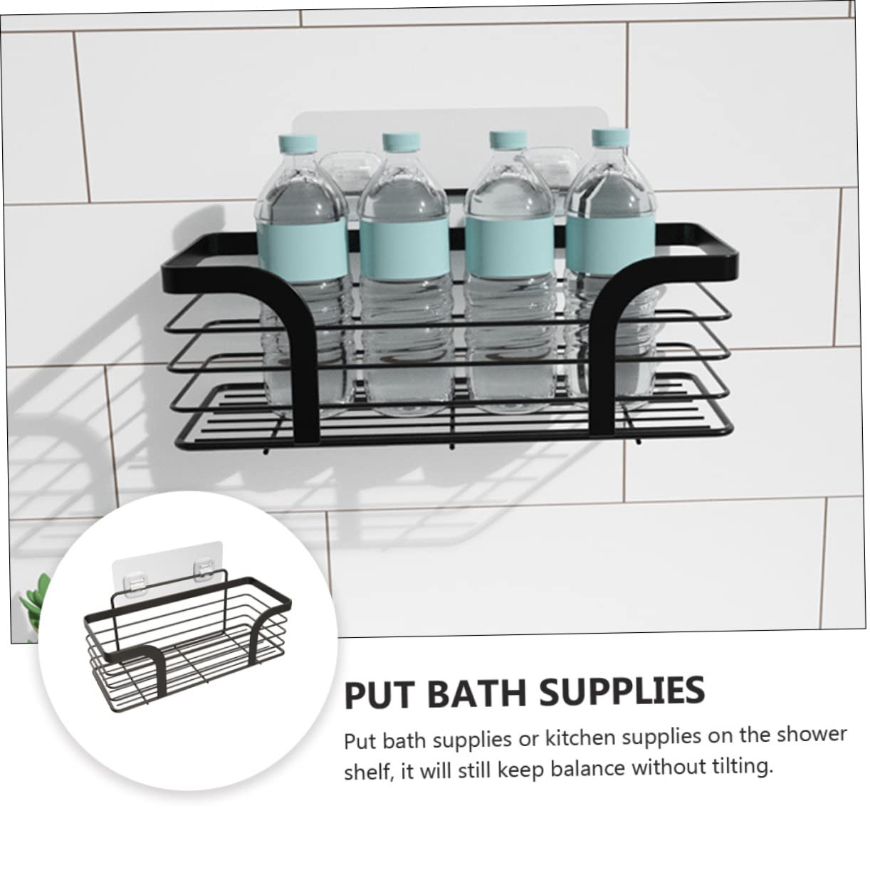 LIFKOME Estanteria Baño Ducha Adhesivo de Acero Inoxidable Negro, Instalación sin Taladro, Esquinas Redondeadas, Adecuado para Almacenamiento Baño y Ducha