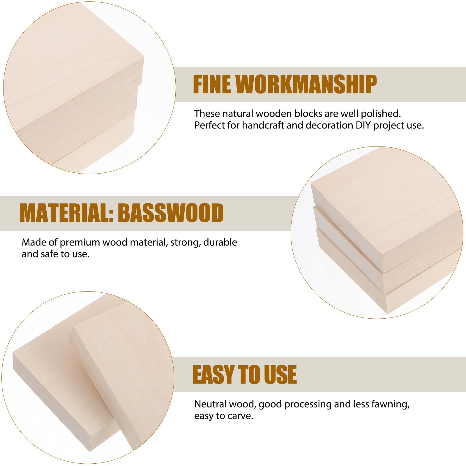 5 Piezas Bloques de Madera para Tallar de Tilo, Beige