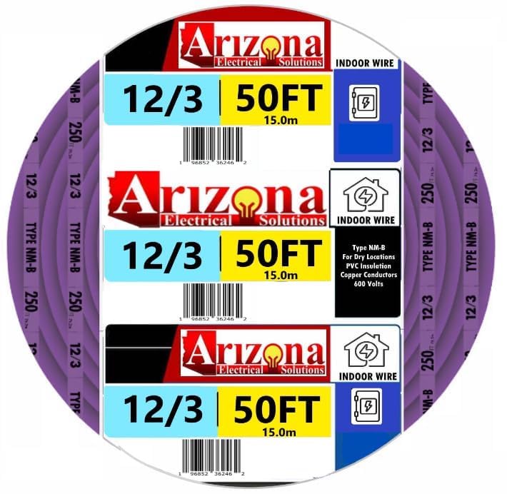 50 FEET 12/3 Type NM-B Copper. #12 AWG, 3 Conductors with Ground. Insulated Jacket Purple