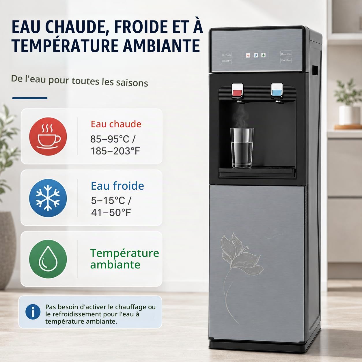 Distributeur d'eau Fontaine à Eau électrique avec Indicateur Et Et casiers Distributeur d'eau Froide pour La Maison,pour Bureau, Maison, Salon, Chambre à Coucher