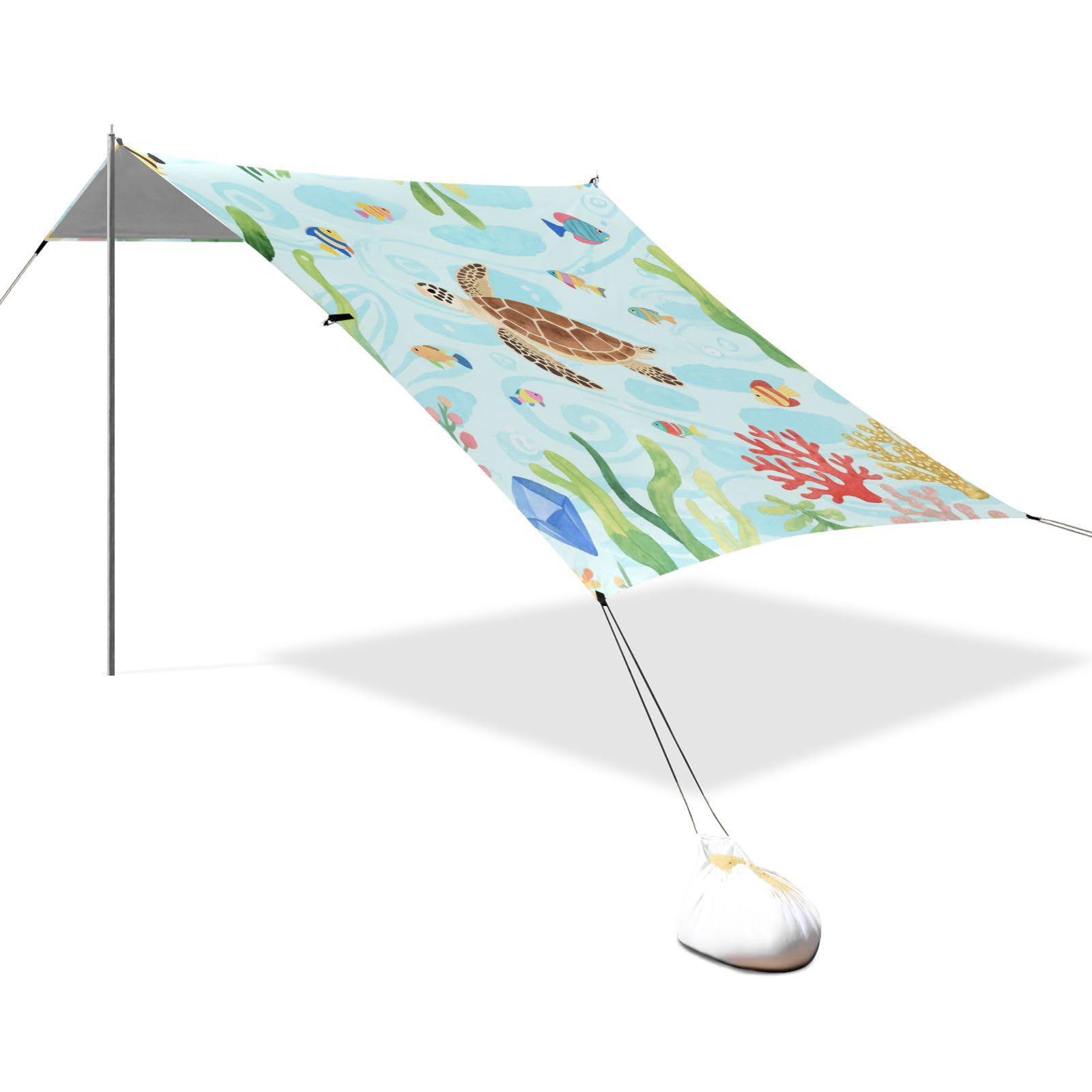Acquerello Kid Style Tartaruga Animale Pesce Progettato UPF50 Tenda da Spiaggia Resistente all'acqua Portatile Sole Shelter con Tasche di Sabbia per Campeggio, Picnic, Cortile Paraguas para Playa