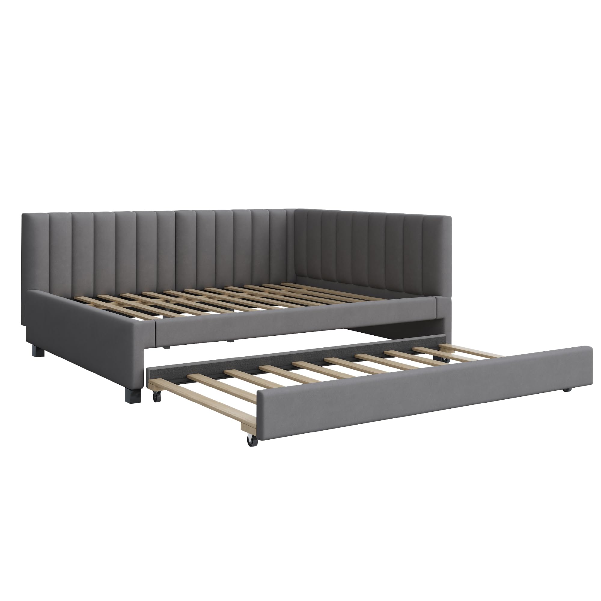 Polsterbett 140x200, Ausziehbares Schlafsofa,Sofabett, Multifunktionsbett mit Lattenrost, Jugendbetten Kinderbetten Gästebetten, Zwei betten, Schlafcouch, Funktionsbett Beige (Grau-140)