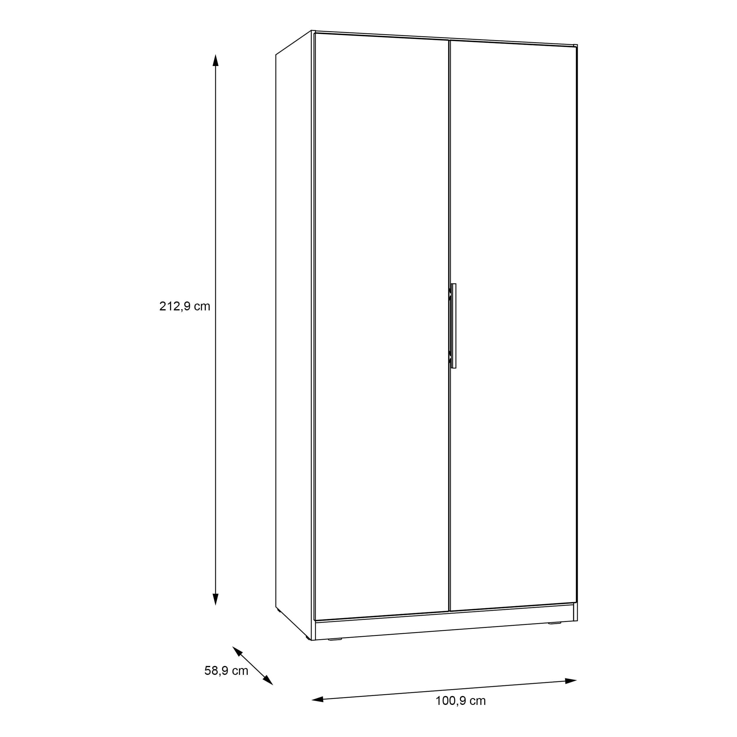 FORTE CADIXO Kleiderschrank 100, 2-türiger Drehtürenschrank, Holzwerkstoff, Artisan Eiche Dekor, 100,9 cm breit, 212,9 cm hoch, 58,9 cm tief