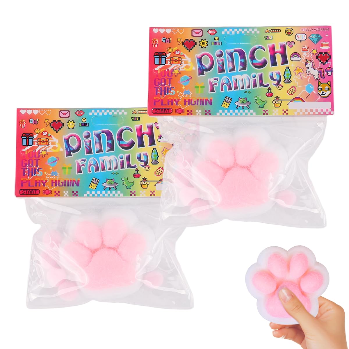 2Pcs Pink Cat Claw Squeeze Toys 2.7'', Light Flocking Coating Pudding Toy Stress Relief Squishy, Cute Anti Stress Soft Jelly Touch Toy Pocket Fidget Toy for Adults Kids Anxiety Relief