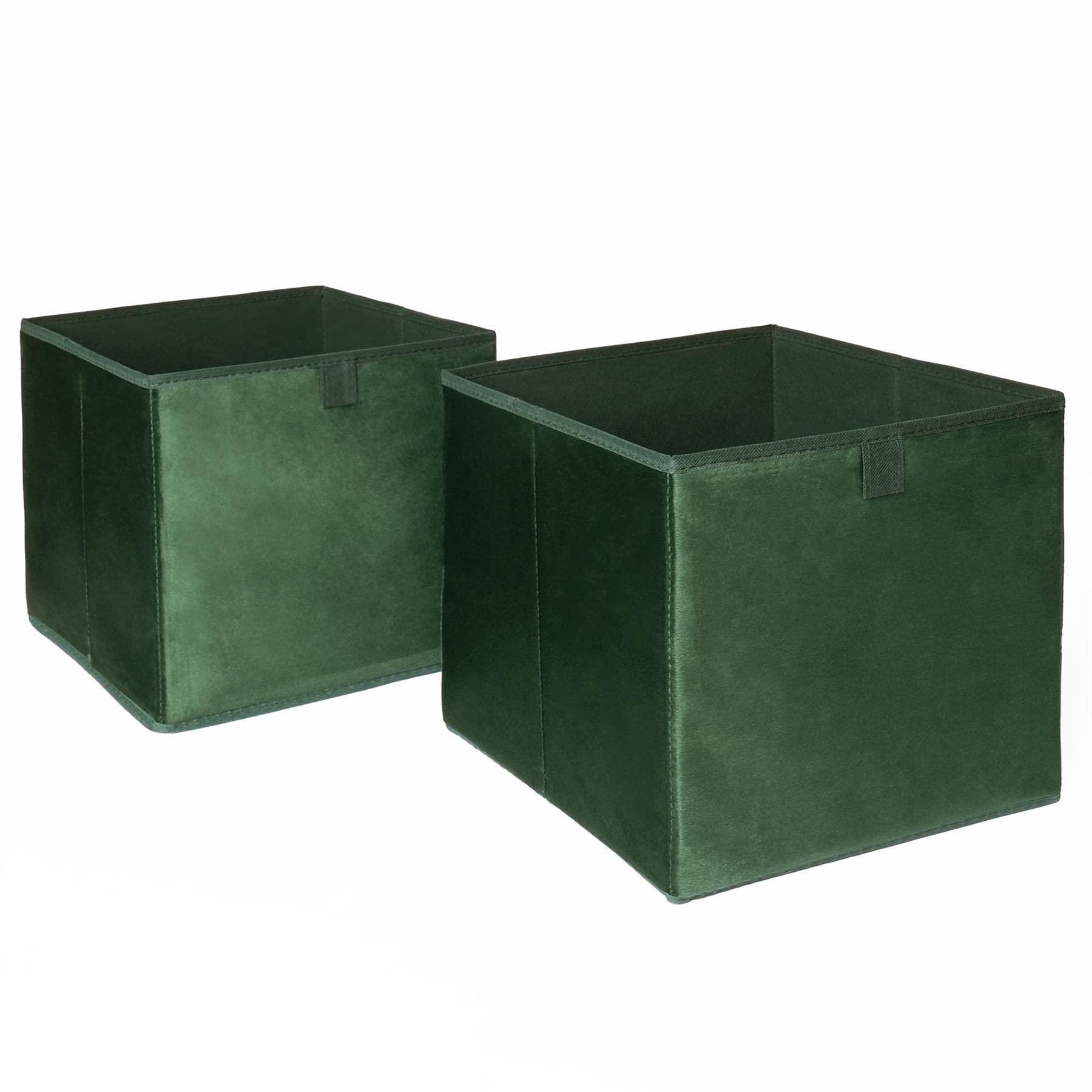 Ohs Forest Green Pack Of 2 Matte Velvet Storage Boxes Set Home Bathroom Clothing Collapsible Foldable Toys Pop Up Folding Cube Box,