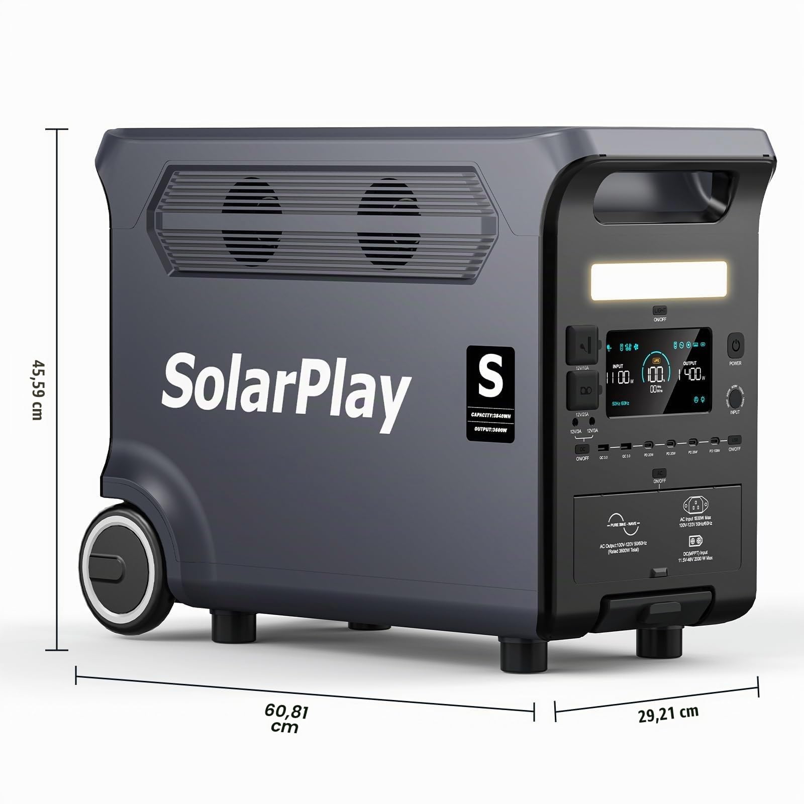 SolarPlay Q3600 Station d'énergie Portative 3840Wh, Générateur Solaire 3600W (7200W Crête) avec 3 x CA 230V, Batterie LiFePO4, Charge Rapide 1.5h, Backup Maison, Camping-car et Voyage