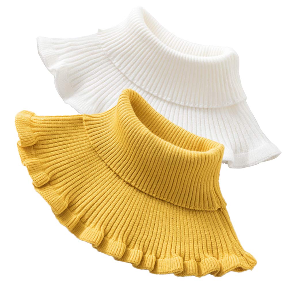 Elegtiskas Detachable Fake Collar Knitted Turtleneck Dickey Collar for Women Yellow,White