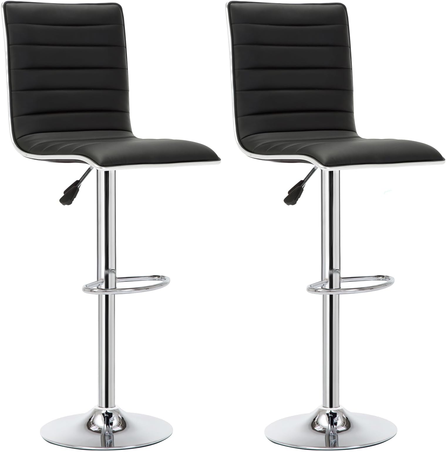 IntimaTe WM Heart Bar Stools Set of 2 with High Backrest, Adjustable Swivel Barstool Faux Leather Kitchen Stools Breakfast Stool with Gas Lift and Footrest (Black)