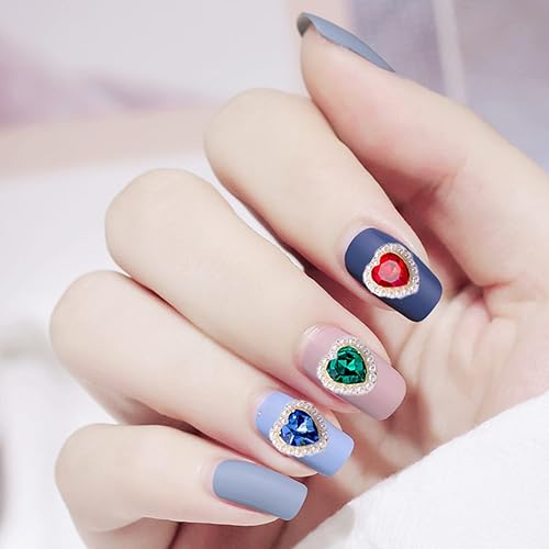 Miniatura 7 de Diamantes de imitación rosados con forma de corazón grande, Y2k, 20 unidades de diamantes de imitación rojos, verdes y azules para uñas, dijes para