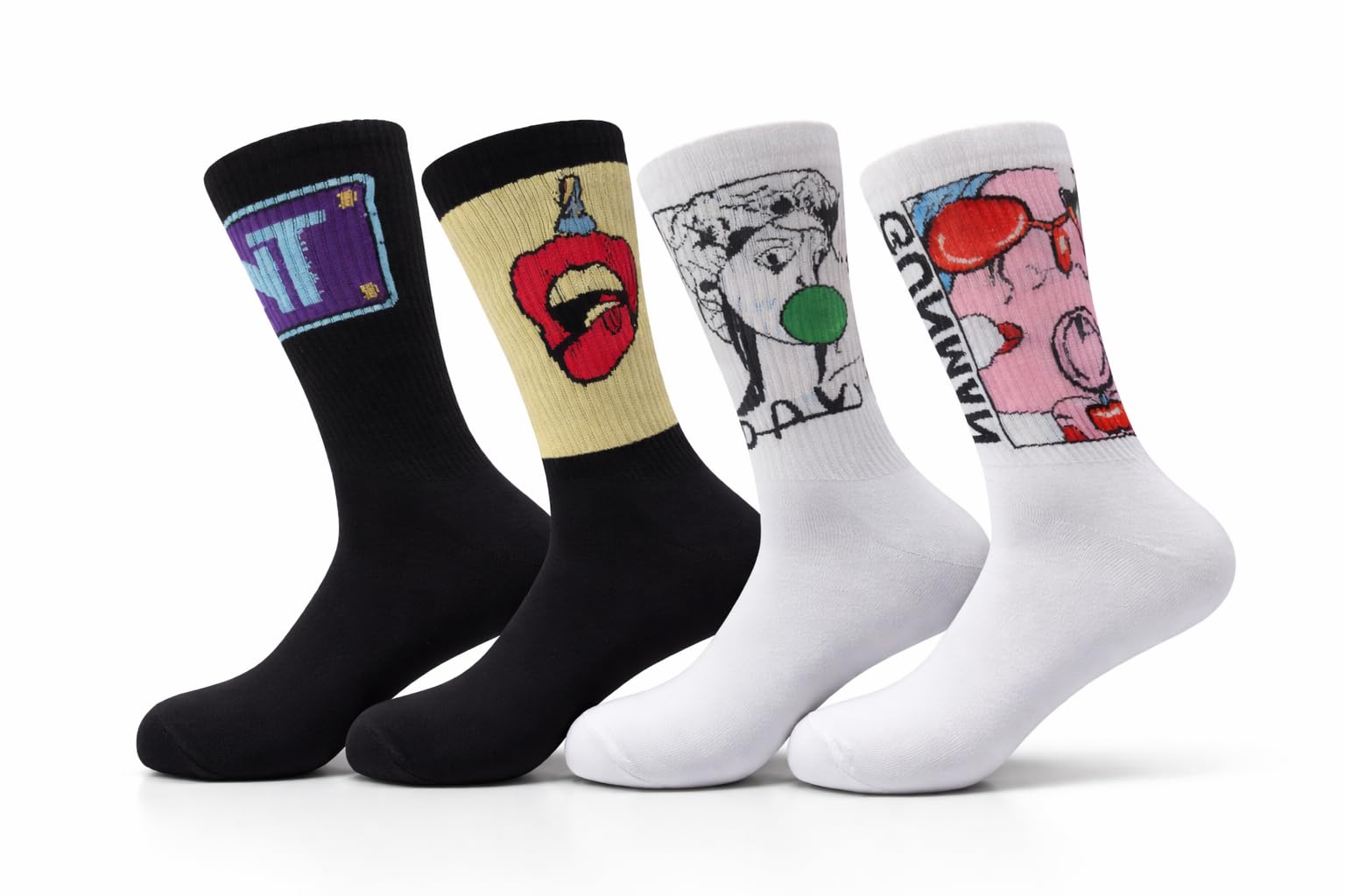 Trendy Graphic Crew Socks, Cotton, Unisex, Bold Art Prints, Set of 4, Seasonal Collection, Casual and Office Wear-image-18