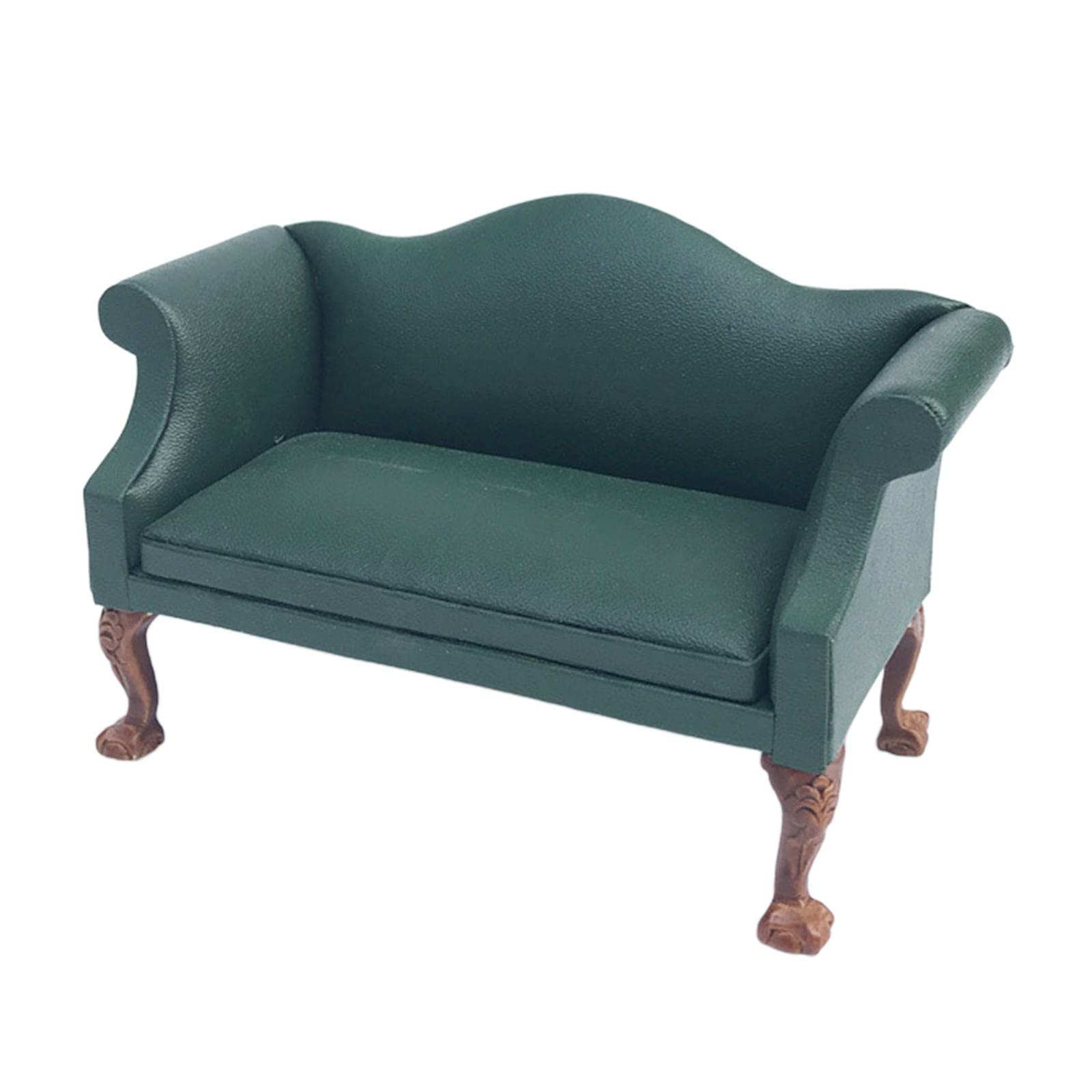 Puppenhaus Sofa Miniatur Sessel Stuhl Couch Im Modernen Design Aus PU Und Holz für Puppenhaus Deko Kinderzimmer Bastelprojekte Geschenk, Grün Liebe Sitz
