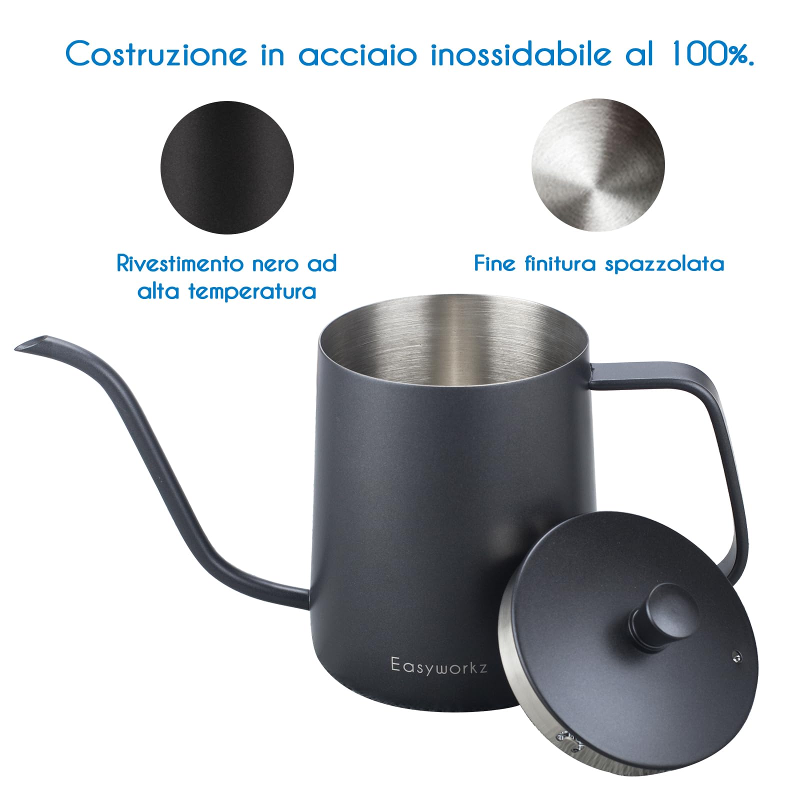 Easyworkz Gage Gooseneck Pour Over Coffee Kettle 600ml con termometro Caffettiera in acciaio inossidabile 304 con beccuccio lungo e stretto Bollitore a goccia manuale