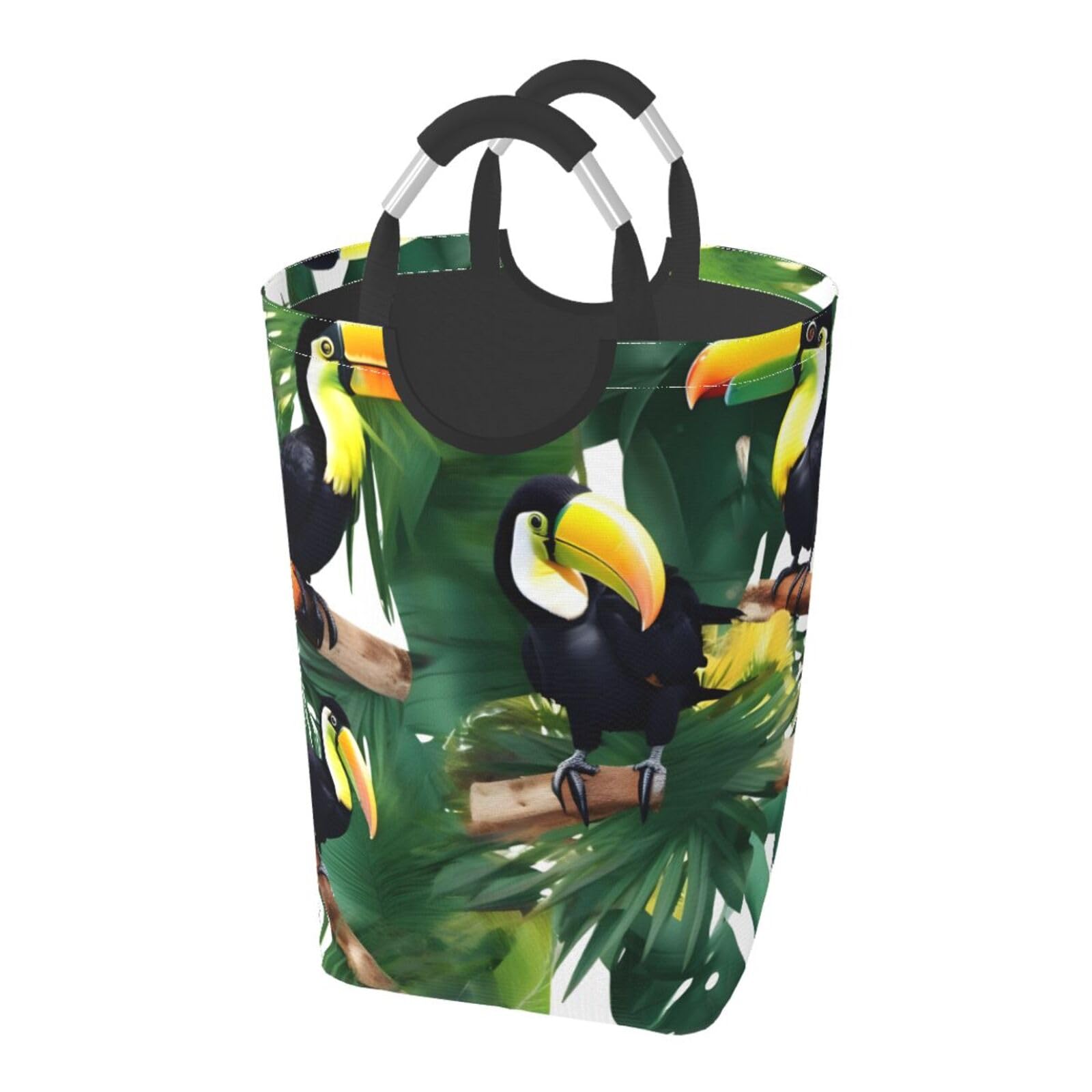 Toucans Parrot Palm Tree Leaves Print Collapsible Storage Basket Foldable Laundry Bag Travel Camping Bathroom Bedroom