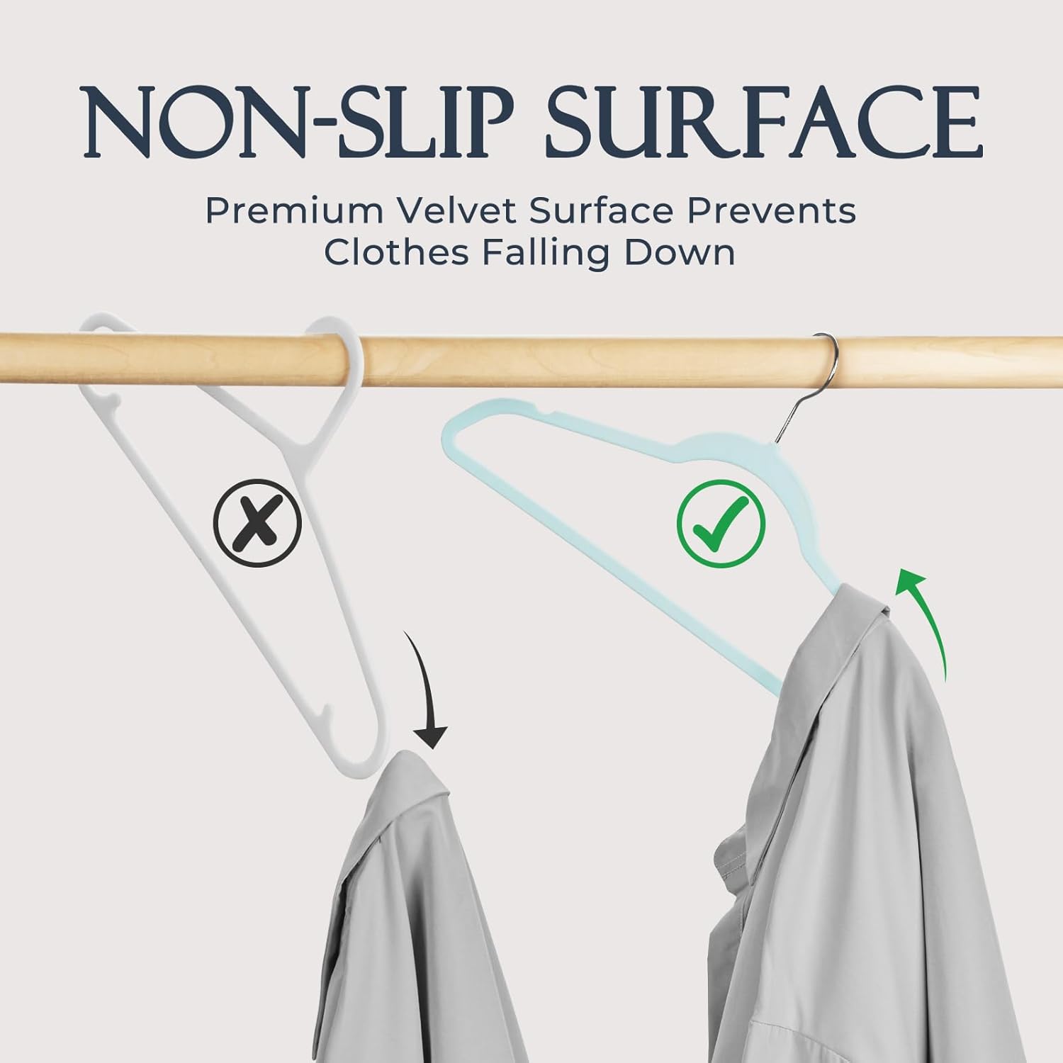 HOUSE DAY Sky Blue Velvet Hangers 60 Pack, Non Slip Clothes Felt Hanger Heavy Duty for Coat, Premium Slim Space Saving Suit Hangers for Closet Organizer, 360° Rotating Silver Hook - Image 2