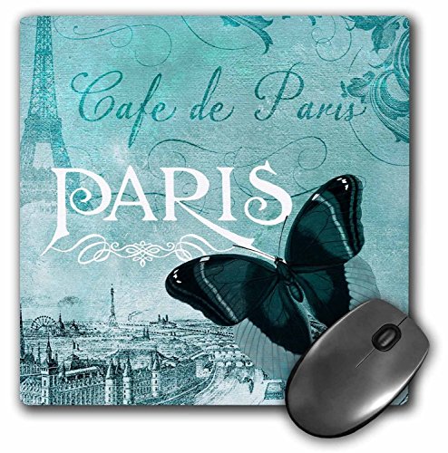 3Drose LLC 8 X 8 X 0.25 Inches Mouse Pad, Cafe De Paris Teal Butterfly Vintage Art (Mp_110528_1) [sAi]
