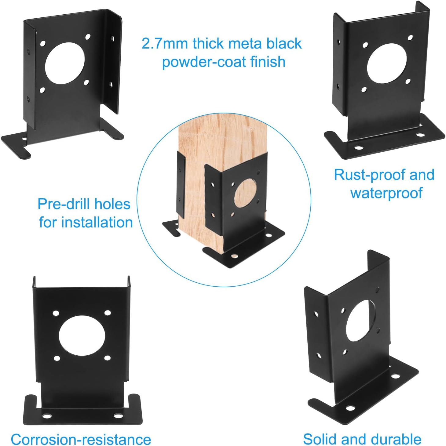 uxcell 8pcs Adjustable Deck Post Base Brackets, 4"x4" Deck Post Base for Deck Railing Mailbox, Black