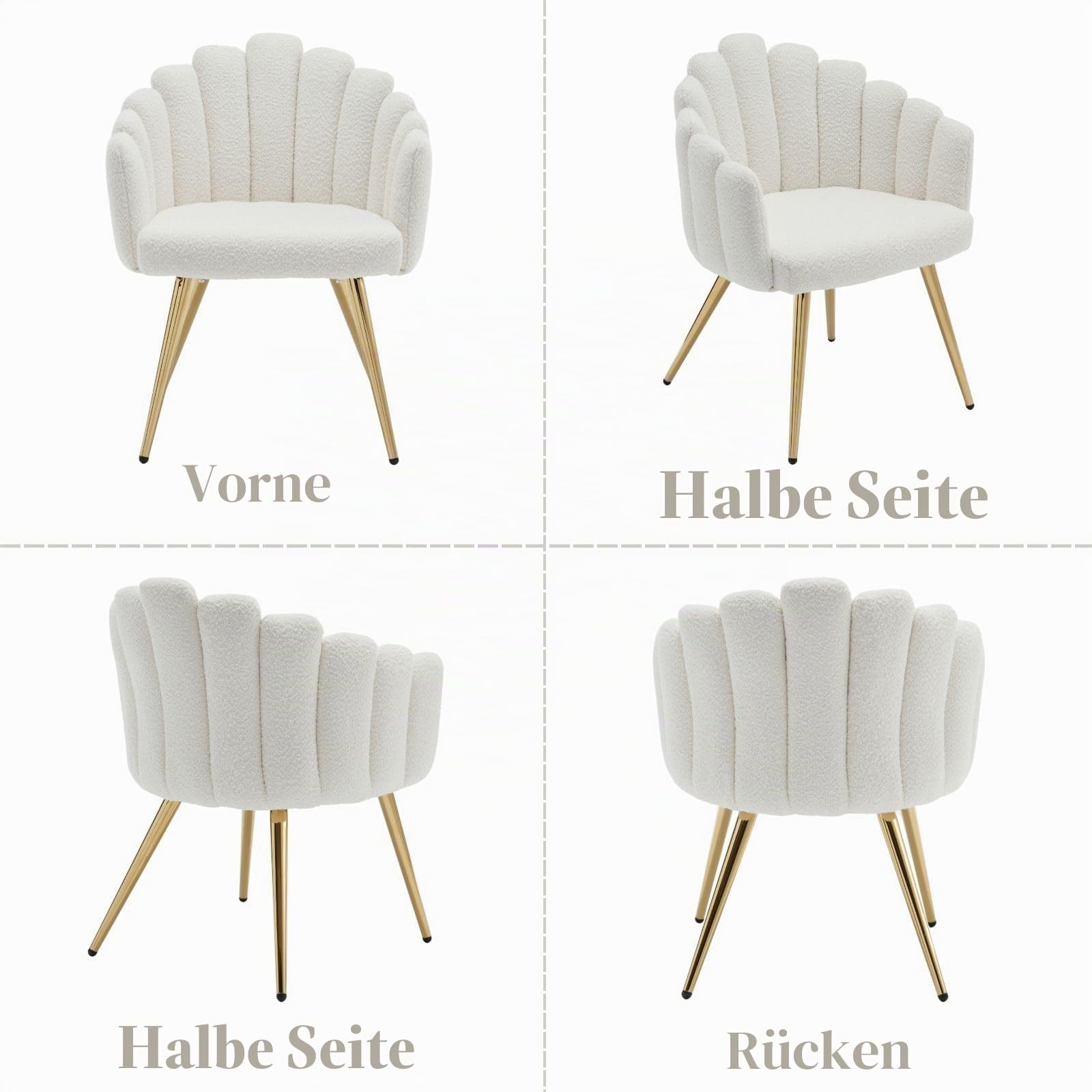Ya-Home Sessel Kunstfell mit goldenen Metallbeinen gepolsterter Armlehnensessel Polsterstuhl für Wohnzimmer/Schlafzimmer, Weiß