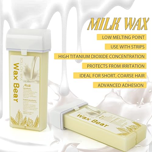 Miniatura 4 de Kit de cera enrollable, kit de rodillo de cera depilatoria para pieles sensibles, calentador de cera suave con 2 cartuchos, 10 toallitas y 100 tiras