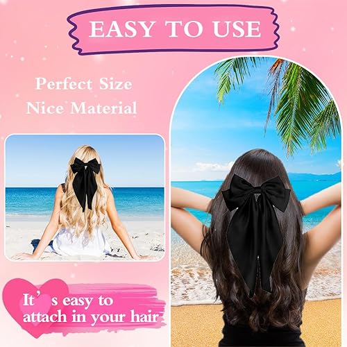 Miniatura 3 de Pufandor - Lazo para el cabello de satén sedoso para mujer, lazos blancos para niñas, pasadores de lazo, cola larga con clips, lazos grandes para el