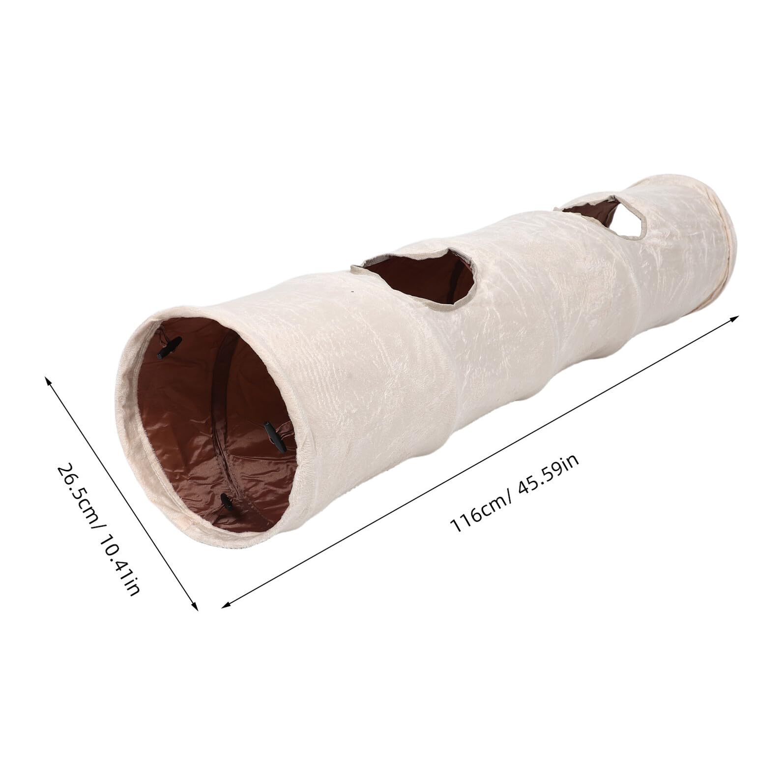 Tunnel Souple Beige pour Petits Animaux avec 2 Trous et Balle Interactive en Tissu Polyester, Espace de Jeu et Repos Confortable pour Chatons en Intérieur