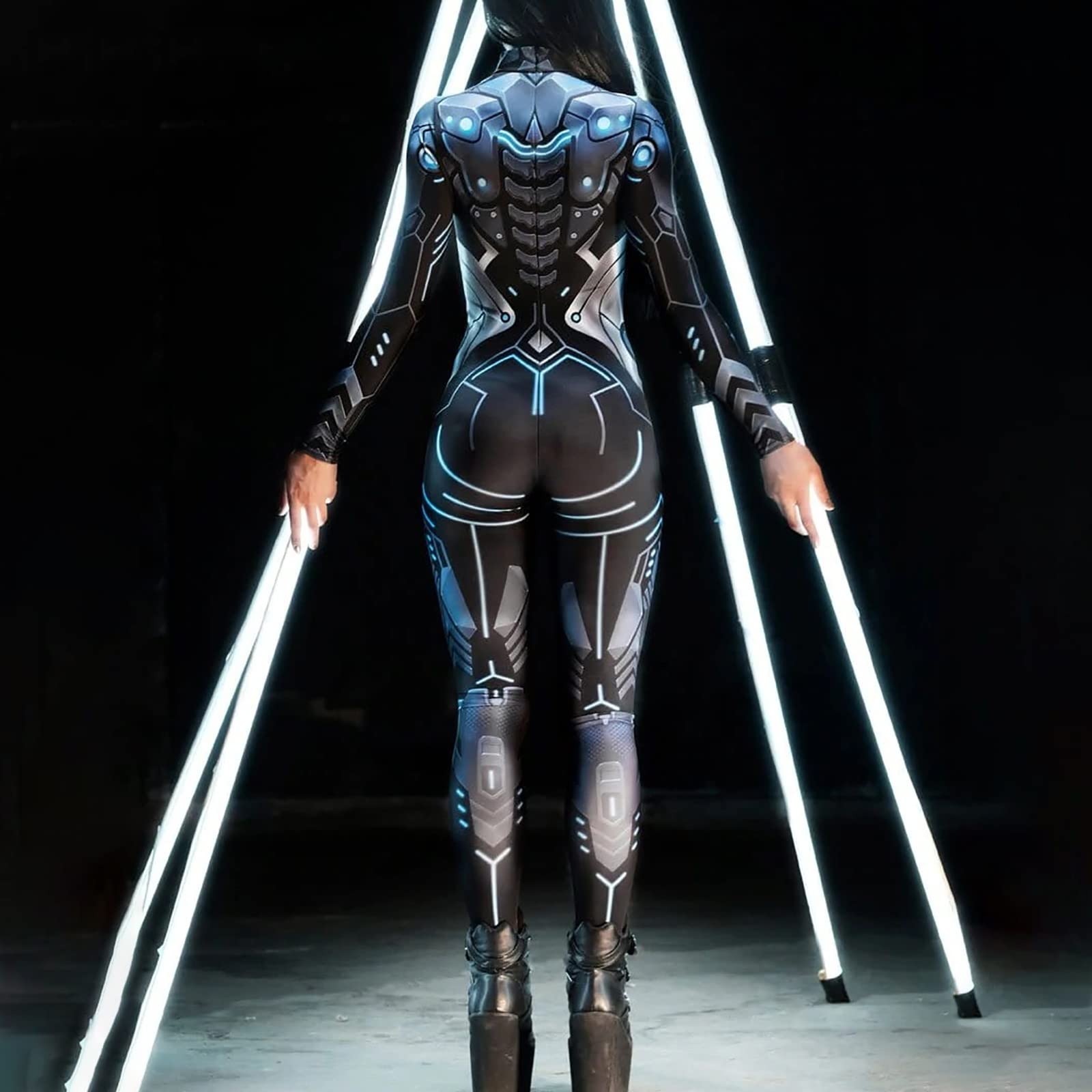 Eauptffy Jumpsuit Damen Ganzkörper-Bodysuit - 3D-Druck Karneval Kostüm Mit Reißverschluss