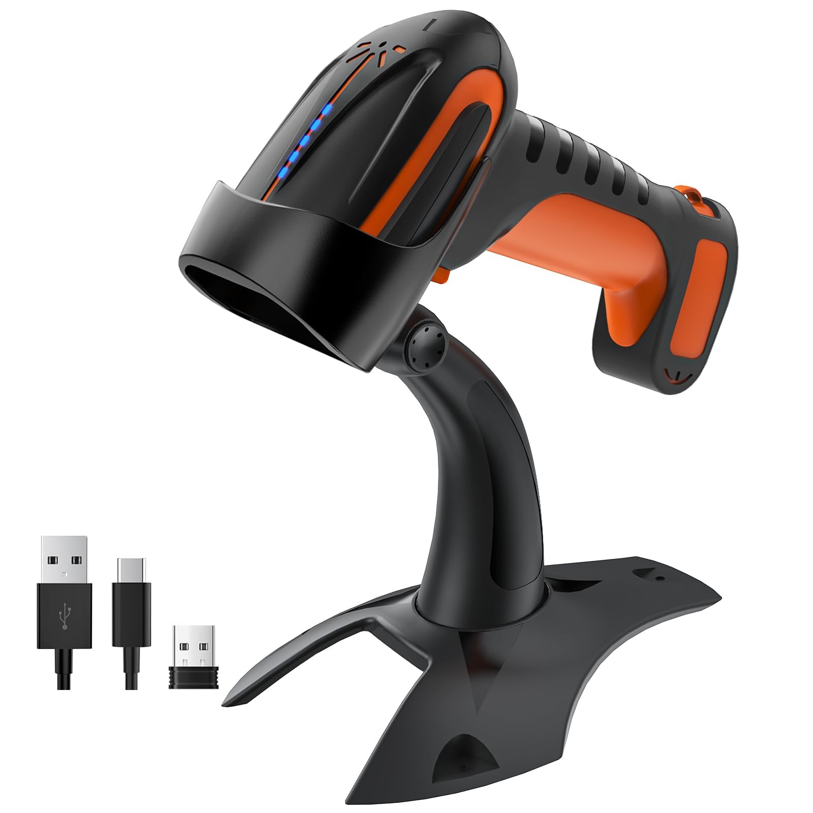 Tera Pro 3 in 1 Extreme Leistung Barcodescanner Kabellos 1D 2D QR Bluetooth Kabellos 2,4G & Kabelgebunden USB-C Industriell 1D Barcode Scanner 2500mAh Exzellente Fallfestigkeit mit Ständer 8100 Orange