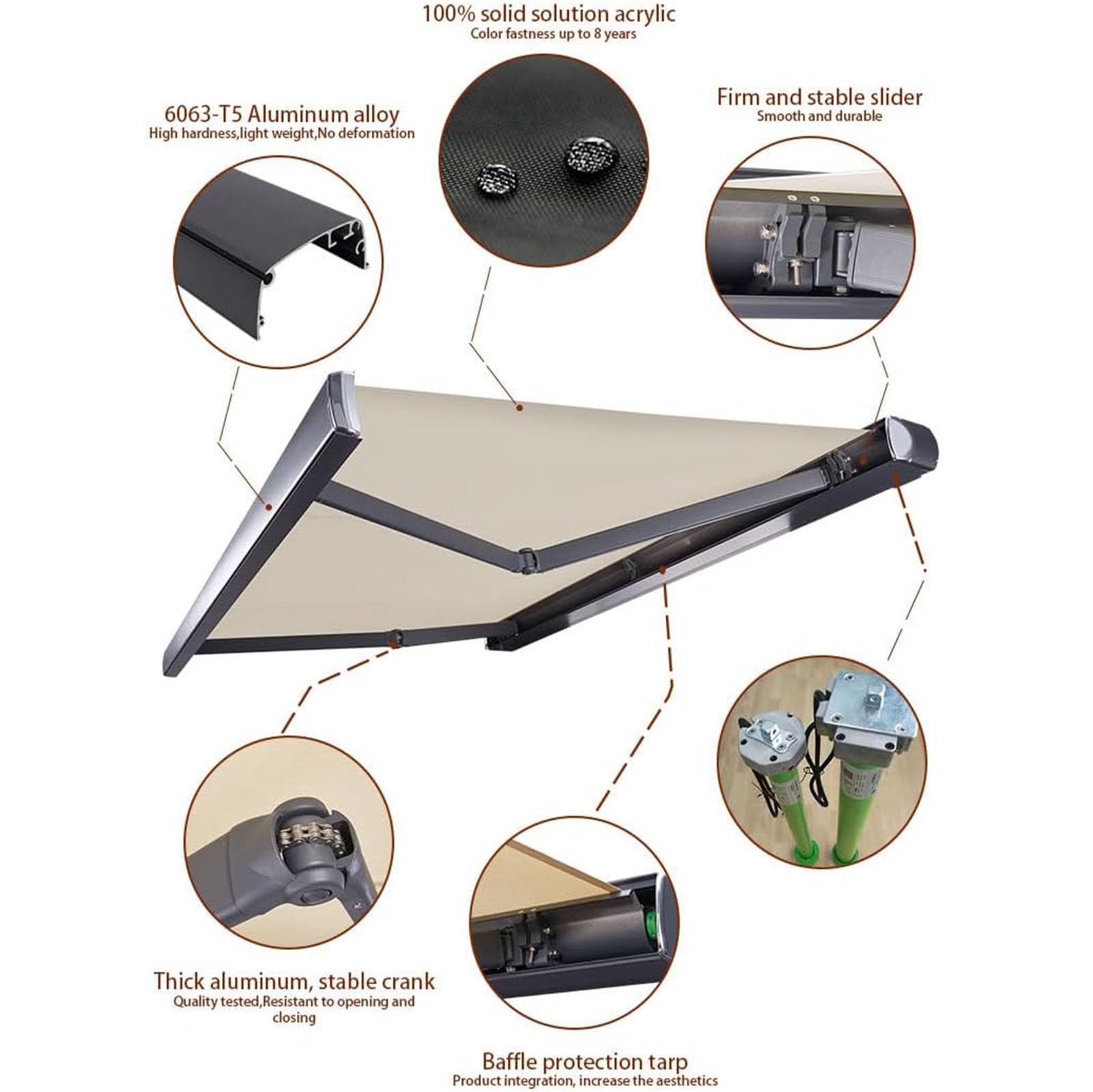 Tenda da giardino retrattile con telecomando e luce LED, telaio in alluminio, resistente ai raggi UV e all'acqua, per interni ed esterni