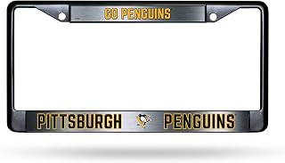 Rico Industries NHL Pittsburgh Penguins Black Black Chrome Frame 12" x 6" Black Chrome Frame 12" x 6" Car/Truck Auto Accessory