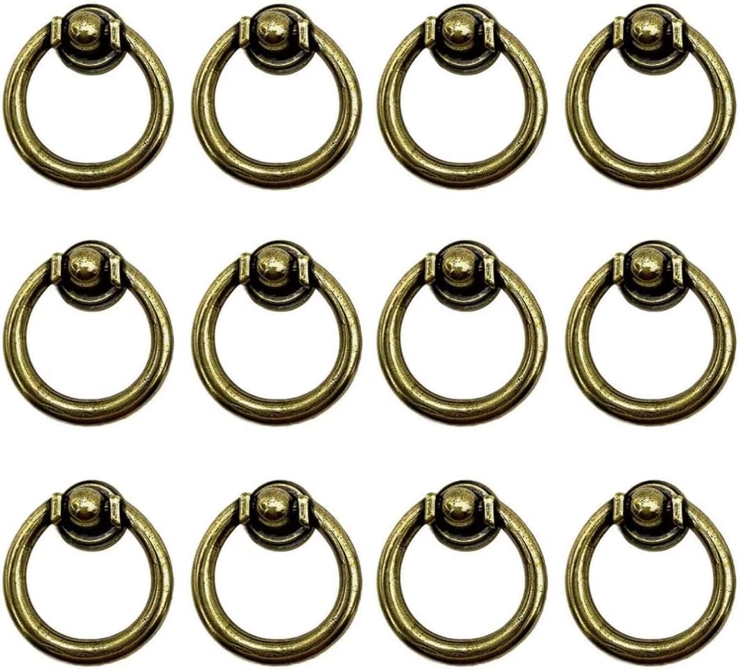 YDHSIKK Drawer Handles, Drawer Ring Pull Handles Multicolor 35-40mm Diameter Pack of 12(Retro Bronze,40mm Diameter)