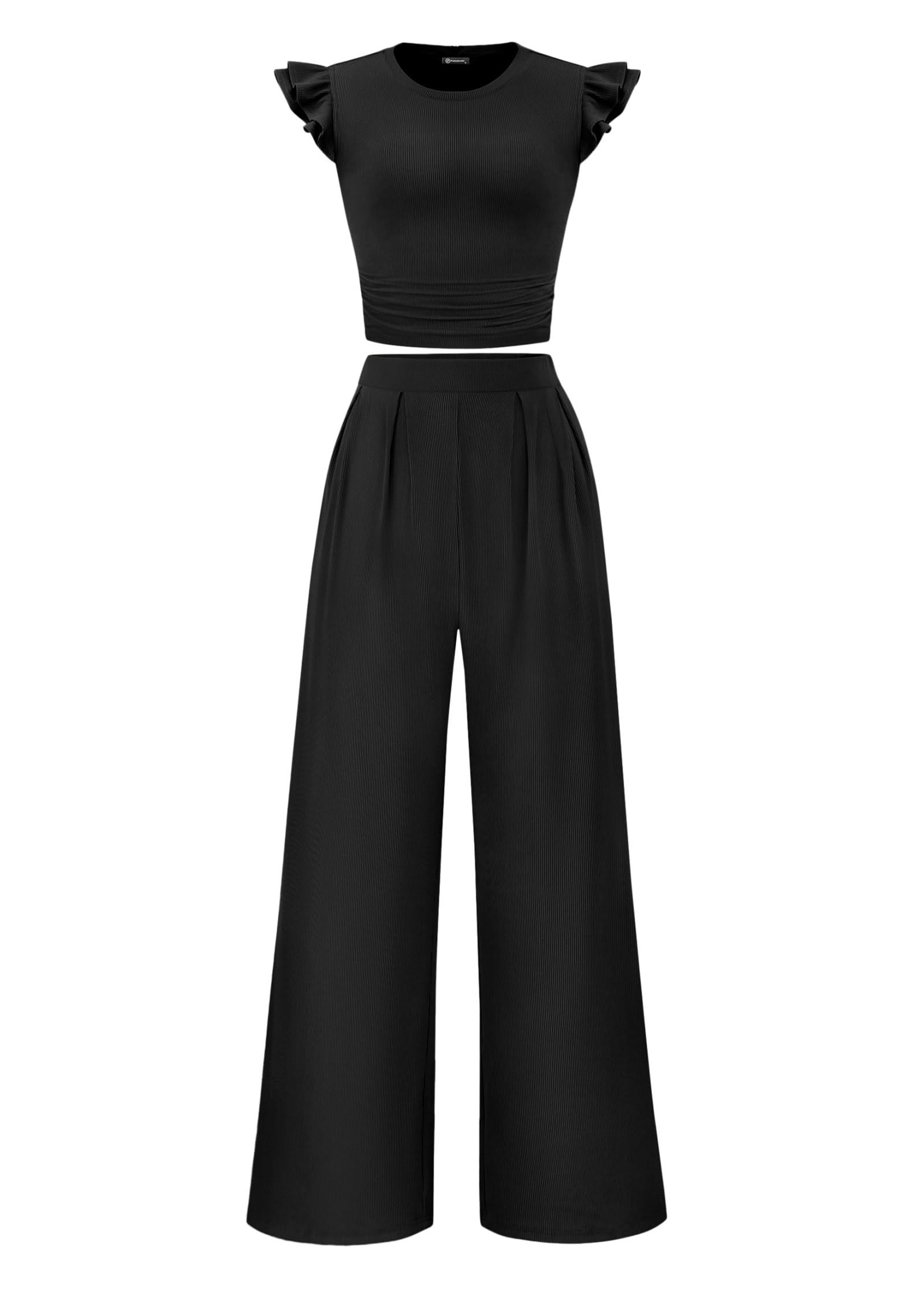 Summer Outfits For Women 2026 Two Piece Set Ribbed Cap Sleeve Crop Top Wide Leg Pants Spring Matching Lounge Sets-image-14