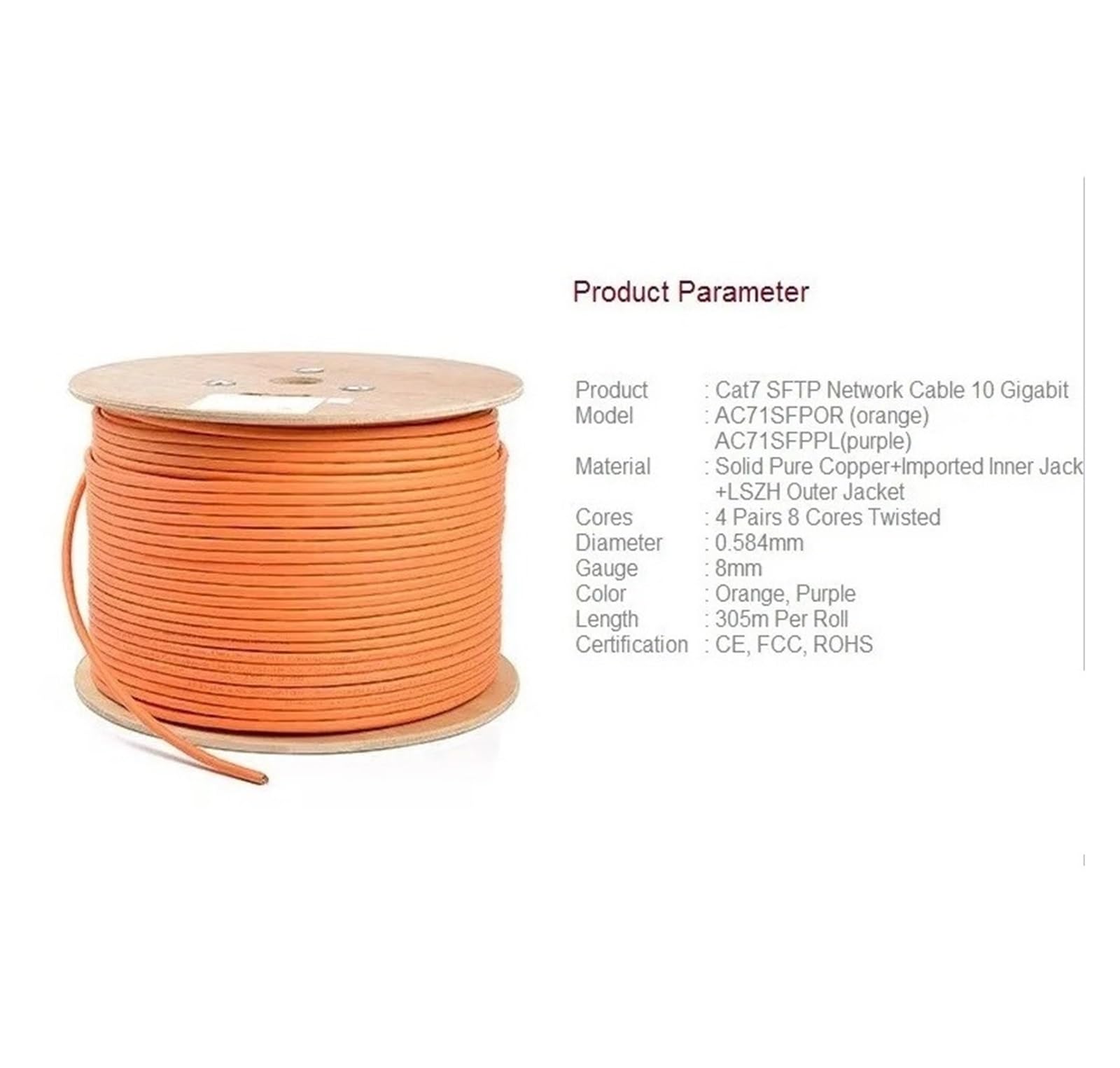 SFTP blindé 10Gigabit cuivre pur intérieur CAT7 Ethernet câble LAN cordon de brassage LSZH adapté aux câbles d'installation dans les maisons, le câblage informatique, les usines et autres emplacements
